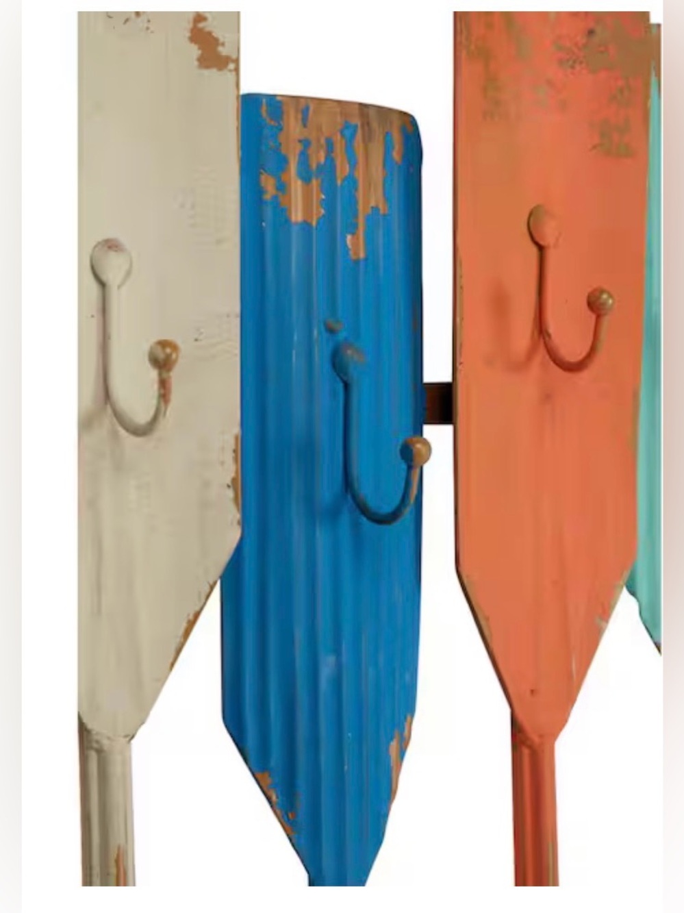 Coastal Distressed Multi-Color Oar Wall Hook Rack boathouse poolside towels - Picture 3 of 13